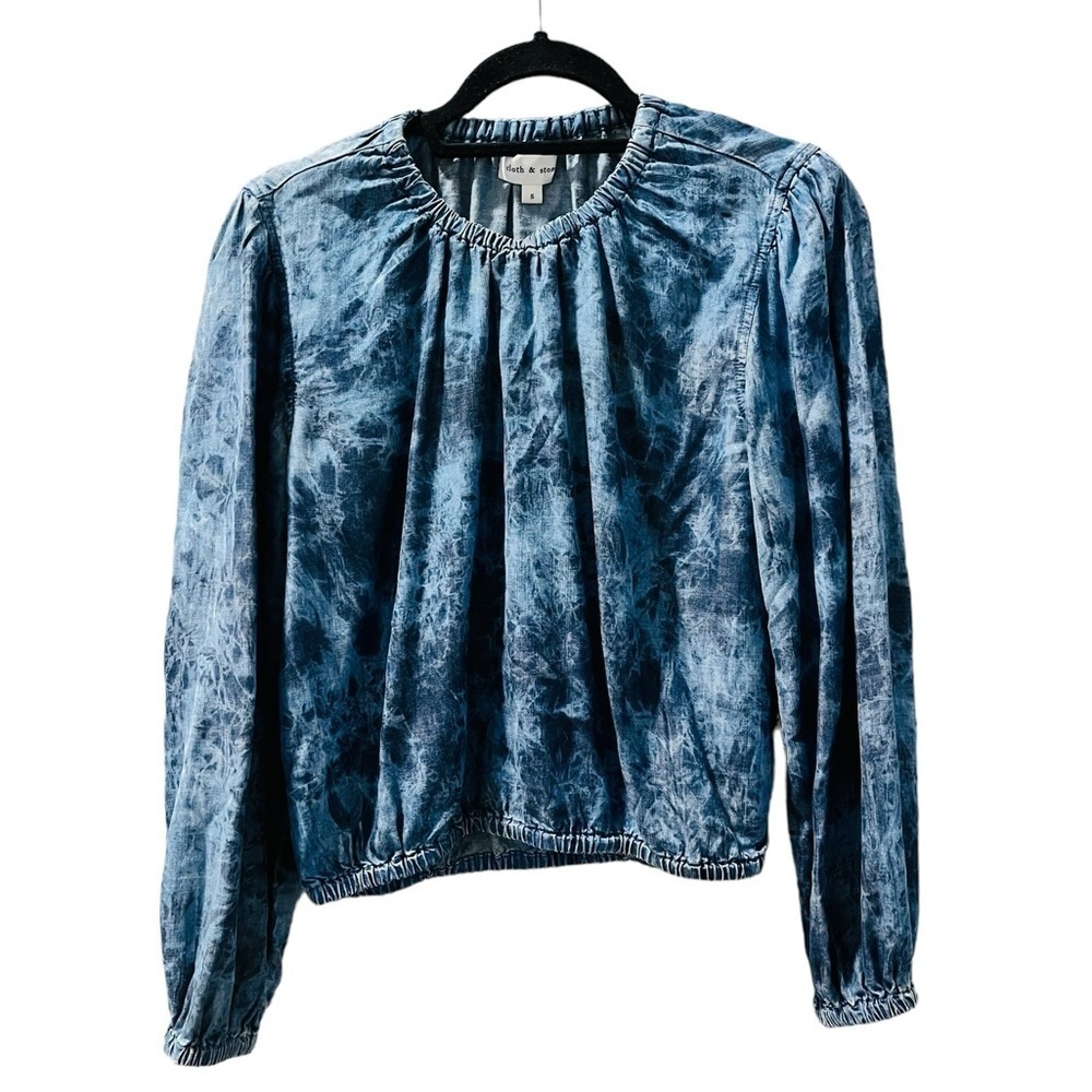 Cloth & Stone NWOT Navy Blue Tie Dye Elastic Long Sleeve Top Size Small